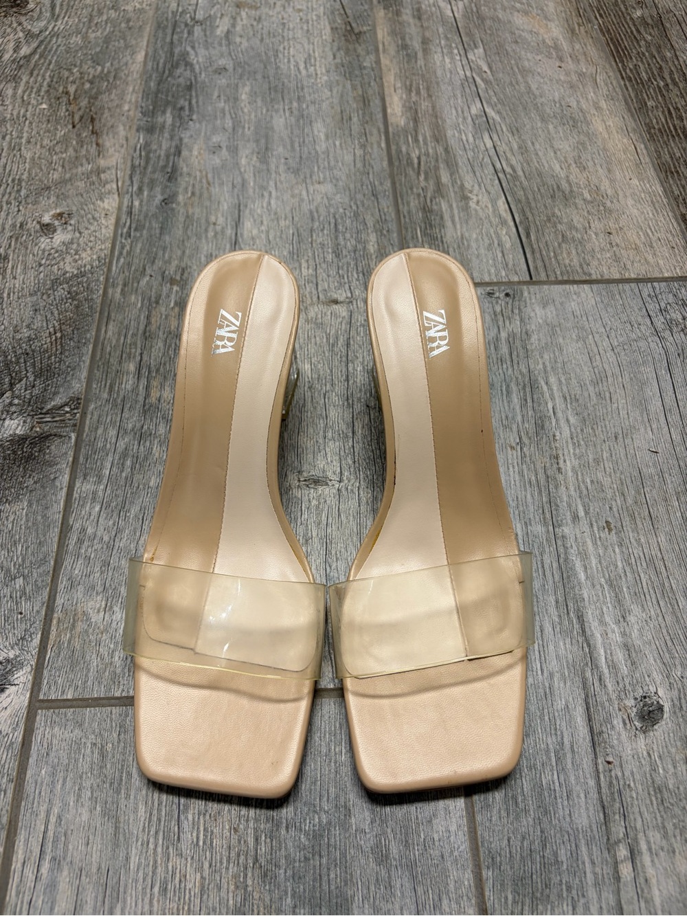 ZARA Nude Clear Strap Slide Heels